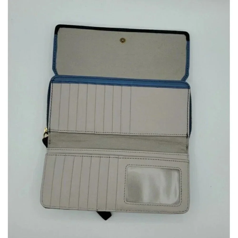 Fossil Two Tone Blue Leather Wallet Wristlet Fold Over Snap and Zip Compartment
